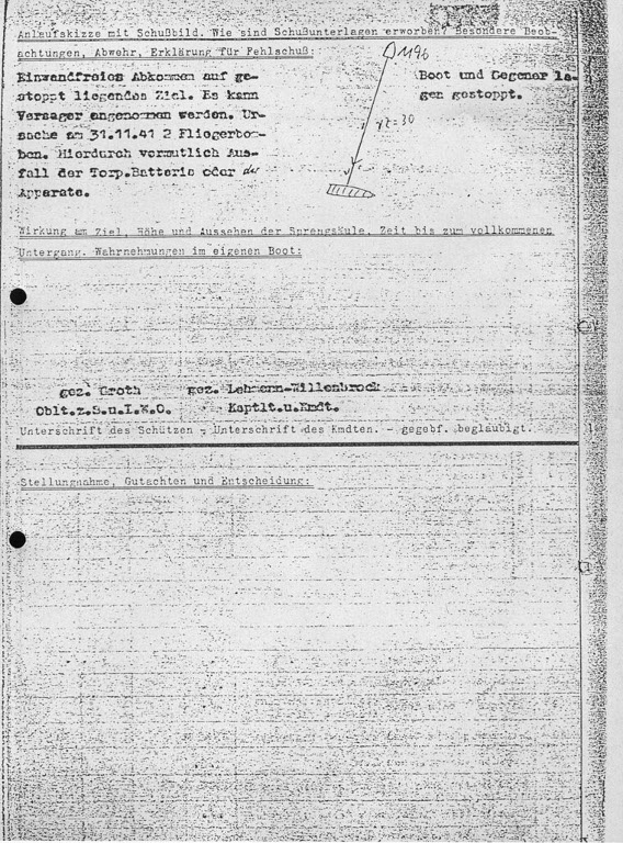 The second page of the report (Schussmeldung) from the attack on Cabo de Hornos
